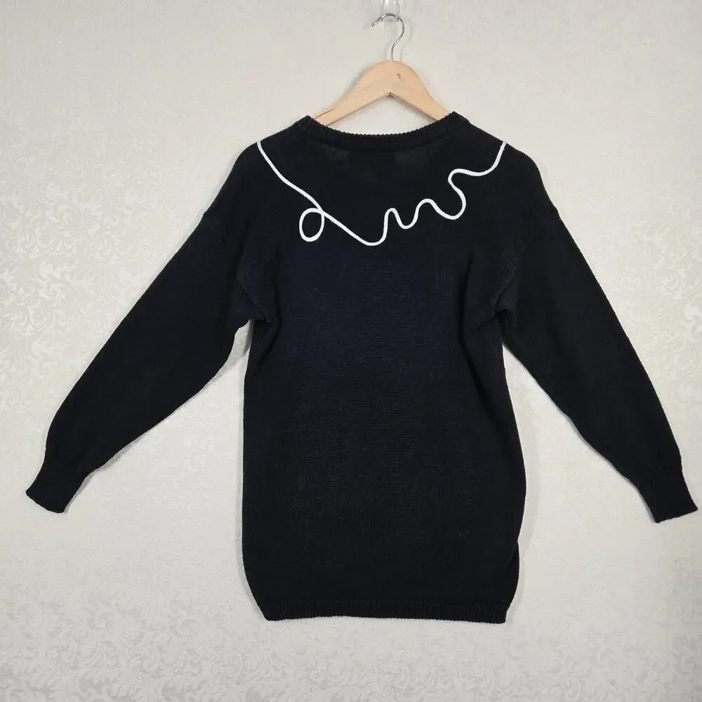 Vintage 90s Novelty Telephone Sweater M Black Graphic Knit Art Teacher